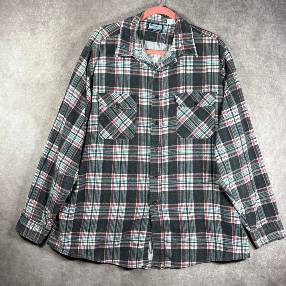 Vintage Fieldmaster Perma-Pest Shirt Men Size XL Gray Plaid Flannel Outdoor Work